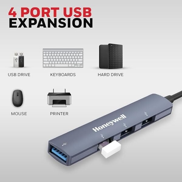 Honeywell Newly Launched 4-in-1 Ultra Slim USB Hub 1xUSB 3.0 & 3 x USB 2.0 Ports, 30cms Cable, DataTransfer Speed Upto 5GBPS